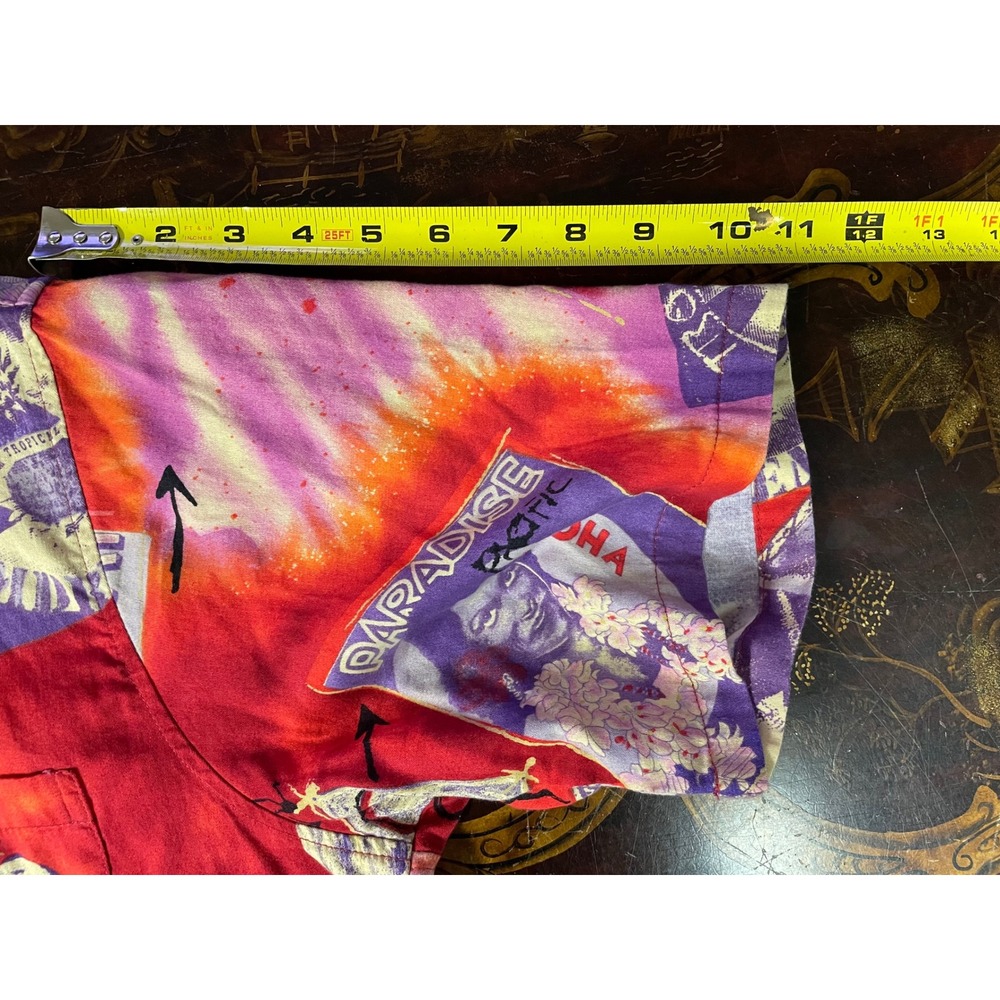 Vtg Surf Line Hawaii Mens Red Purple Tie Dye Tropical Hawaiian Shirt Cotton L - Picture 5 of 11